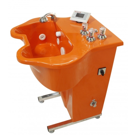 Wirówka kończyn górnych 1114 – pomarańczowa obudowa z chromowanymi pokrętłami i wyświetlaczem.