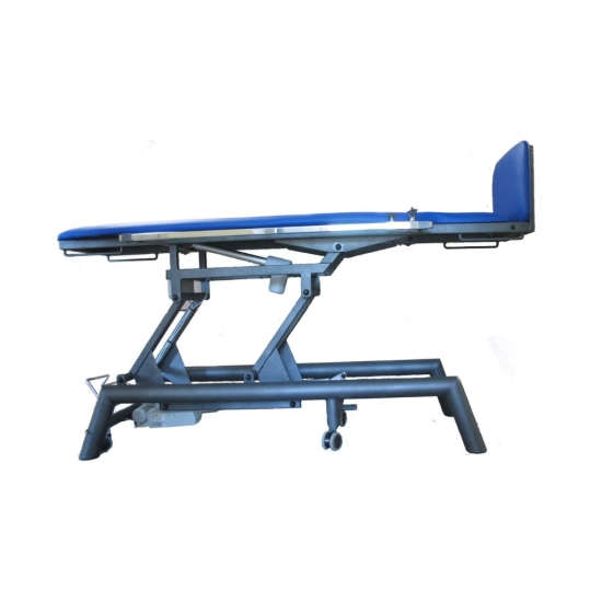 Stół pionizacyjny AZURYT I – widok boczny z regulowaną wysokością leżyska.