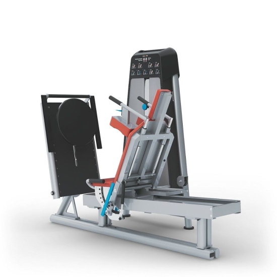 COMPASS 540 Leg Press – widok boczny maszyny do ćwiczeń nóg z regulacją oparcia i platformy.