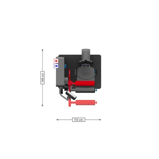 Compass 600 – schemat techniczny maszyny Leg Extension/Curl z wymiarami.