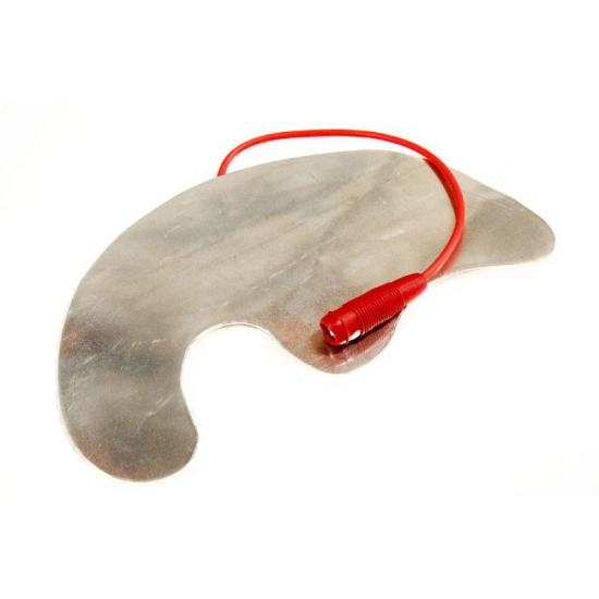 Elektroda Bergoniego – płytkowa elektroda do elektrostymulacji z czerwonym przewodem.