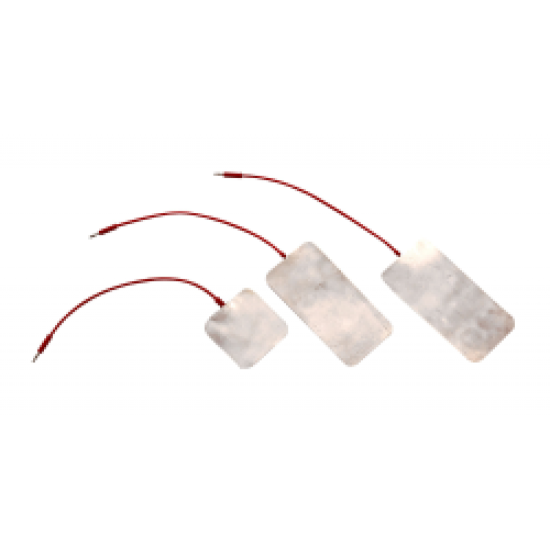 Elektrody cynowe 6×6 cm do elektrostymulacji, prostokątne ze złączem Ż2 i czerwonym przewodem.