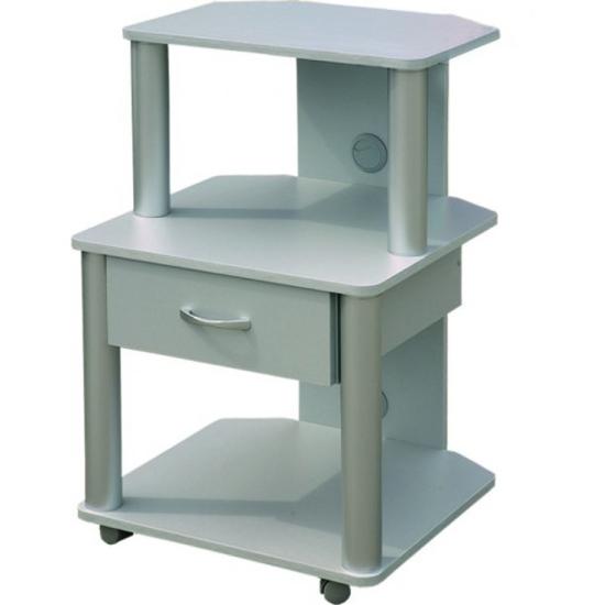 JOWISZ – stolik na kółkach z szufladą i półkami, dedykowany pod aparaty do fizykoterapii.