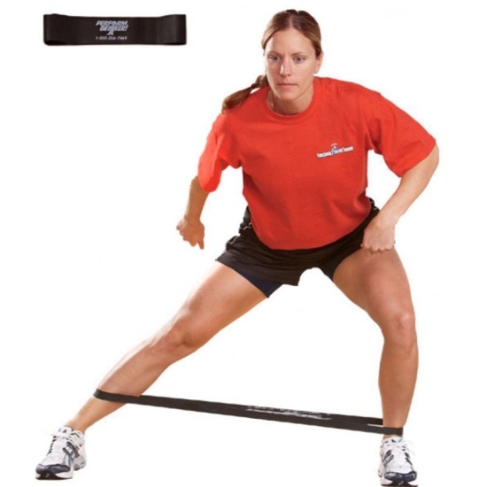 Mini Band – czarna taśma elastyczna do ćwiczeń oporowych, trening nóg i bioder.