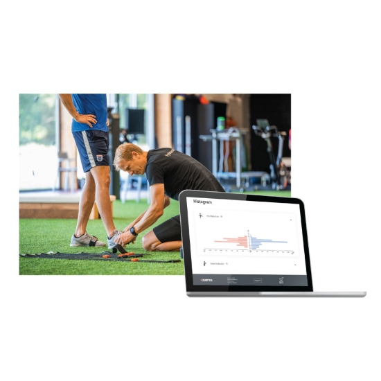 Movella Xsens – analiza ruchu sportowca z wizualizacją danych na ekranie laptopa.