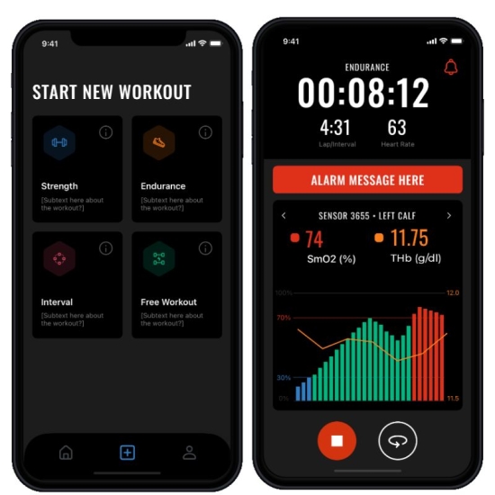 Moxy Monitor – aplikacja czujnika na mięsień uda u sportowca.