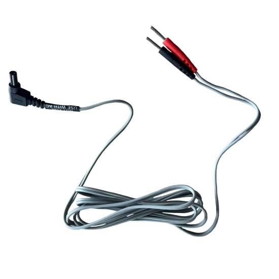 Przewód do TENS – rozłożony kabel z wtyczką i elektrodowymi końcówkami.