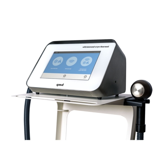 Zbliżenie panelu i sondy aparatu ULTRASOUND CRYO THERMAL do fizykoterapii.