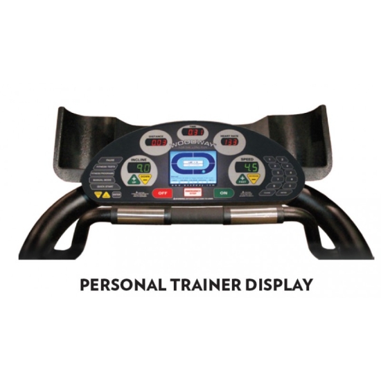 Panel sterujący bieżni Woodway Path w wersji Personal Trainer Display.