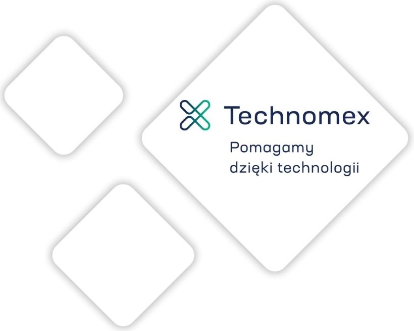 Logo Technomex z hasłem „Pomagamy dzięki technologii